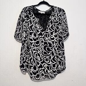 LOFT Women's Short Sleeve Lined Chiffon‎ Pullover Blouse Top Size XL